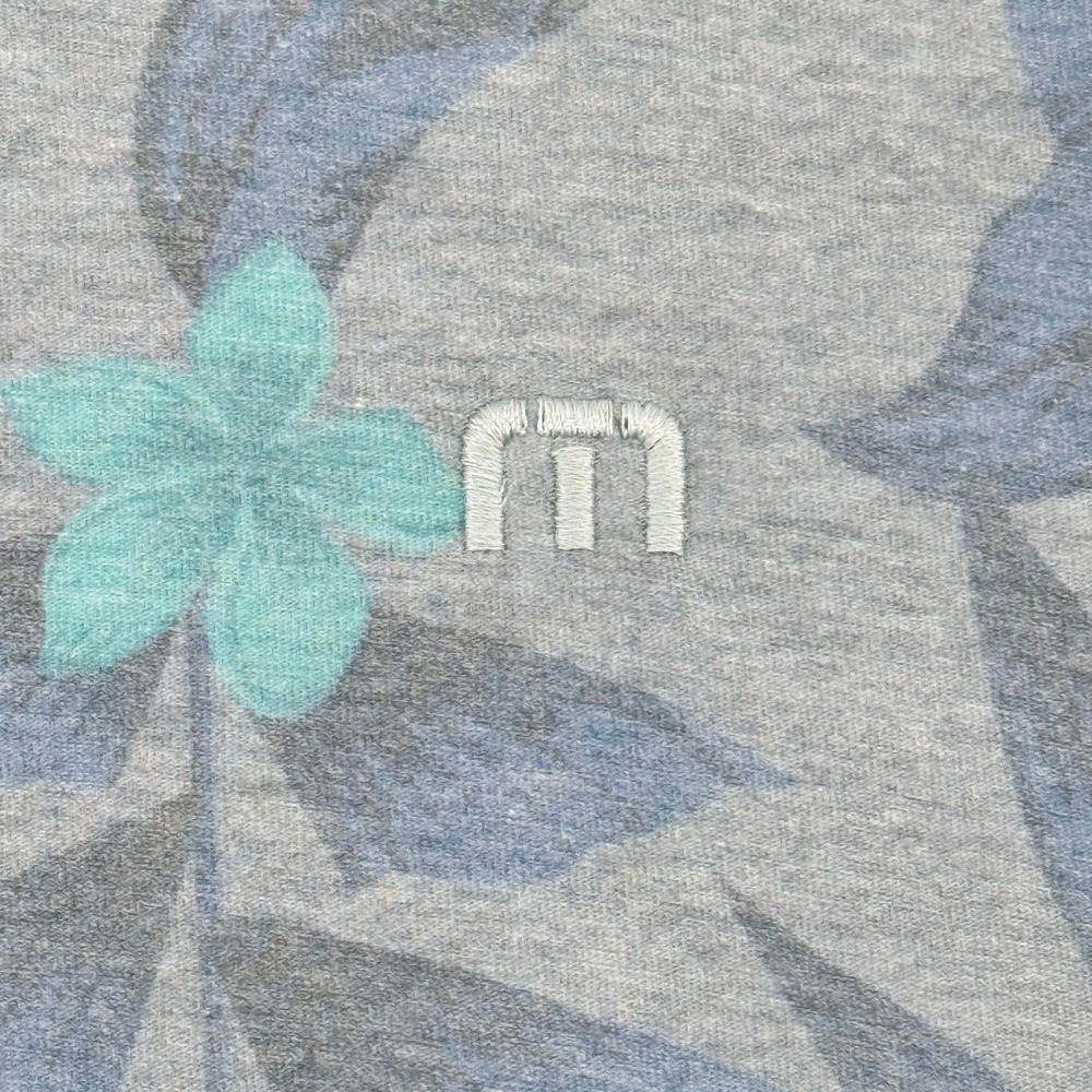 TravisMathew Polo Shirt Mens XL Grey Tropical Floral Palm Leaf Pima Cotton Blend - Picture 7 of 9